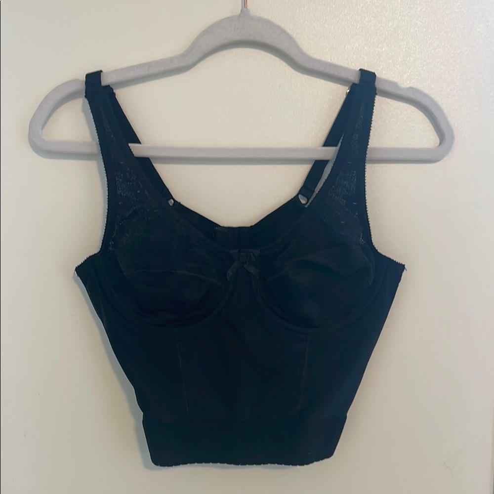 Illusions Womens Black Bustier Bra Corset with Underwire and hook back | 38B